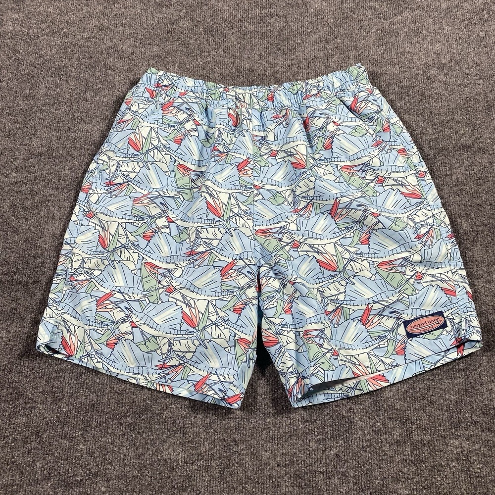 Vineyard Vines Mens Small Sailfish All Over Print Swim Trunks Drawstring Waist